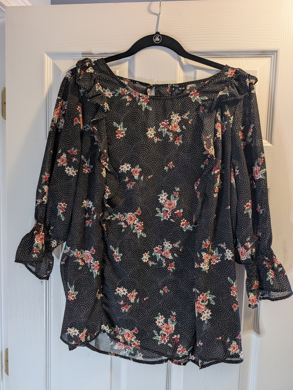 Floral Blouse - Black with Pink Rose Print